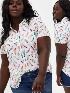 Torrid | "Feather White" Stretch Challis Button-Front Shirt | Size 1X